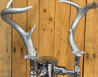 Deer Antlers Beer Tap Handle Antler Pair 6 Point Silver 8 8.5 Inch