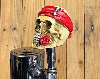 Pirate Skull Beer Tap Handle Red Rose