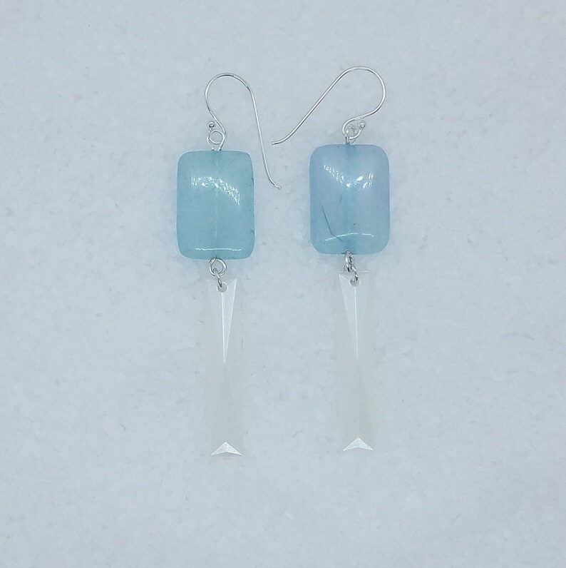 Simple Winter Something Blue Light Blue Stone /& Vintage White Lucite Wedding Gift Her Long Dangle Lightweight Bridal Jewelry