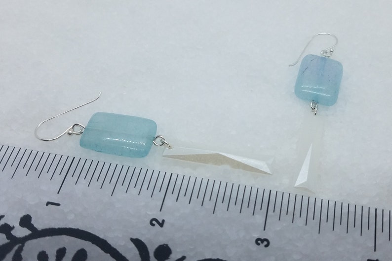 Simple Winter Something Blue Light Blue Stone /& Vintage White Lucite Wedding Gift Her Long Dangle Lightweight Bridal Jewelry