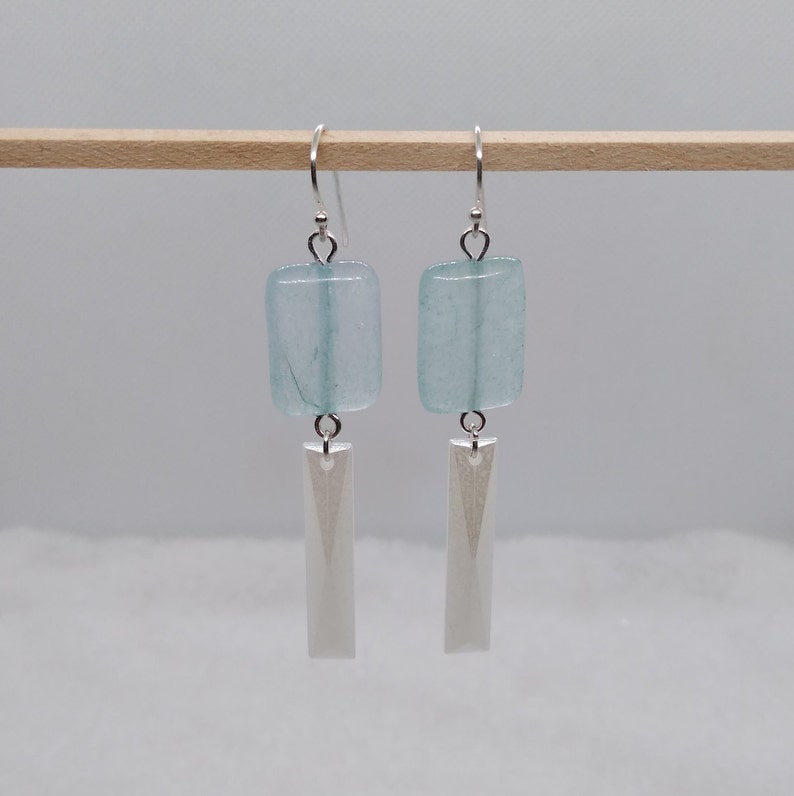 Simple Winter Something Blue Light Blue Stone /& Vintage White Lucite Wedding Gift Her Long Dangle Lightweight Bridal Jewelry