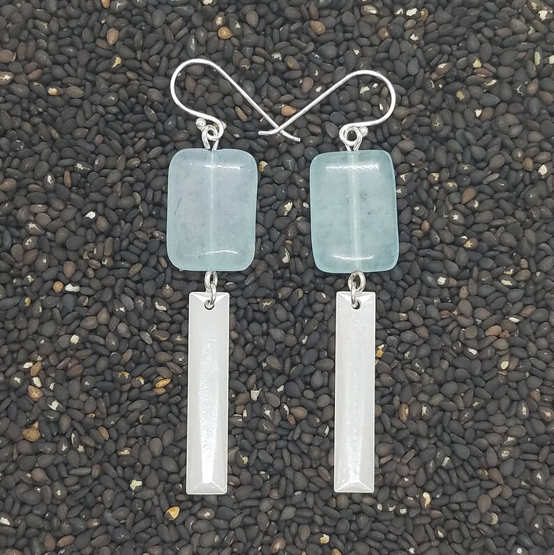 Simple Winter Something Blue Light Blue Stone /& Vintage White Lucite Wedding Gift Her Long Dangle Lightweight Bridal Jewelry