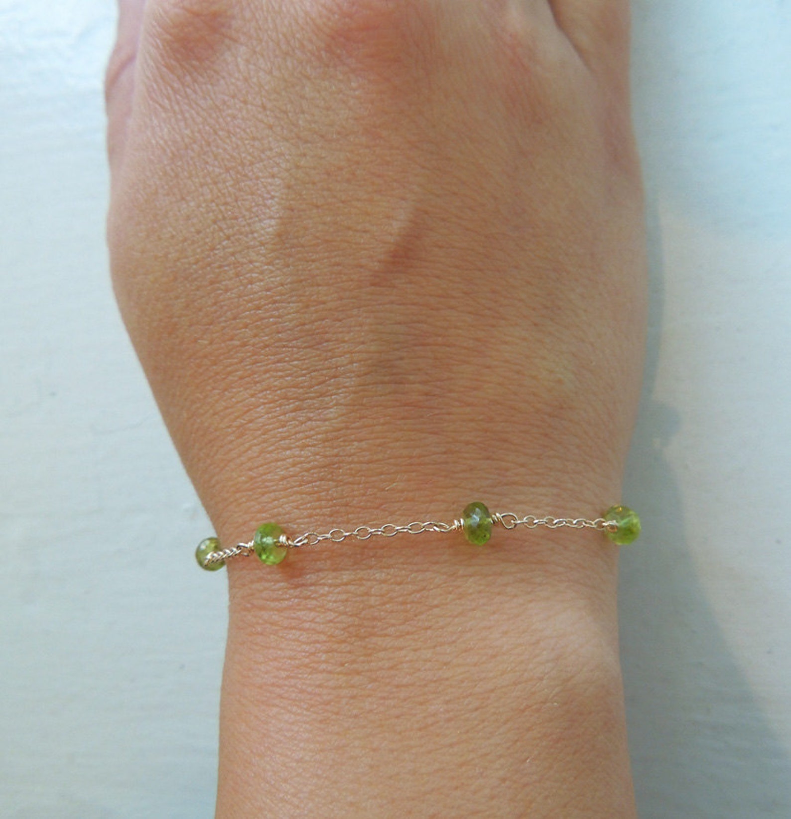 Peridot Bracelet Dainty Gold or Silver Chain Bracelet Etsy