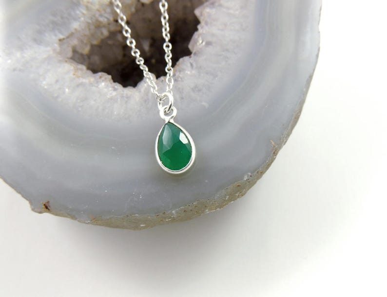 Teardrop Gemstone Pendant Tiny Gemstone Necklace Dainty Gold Etsy