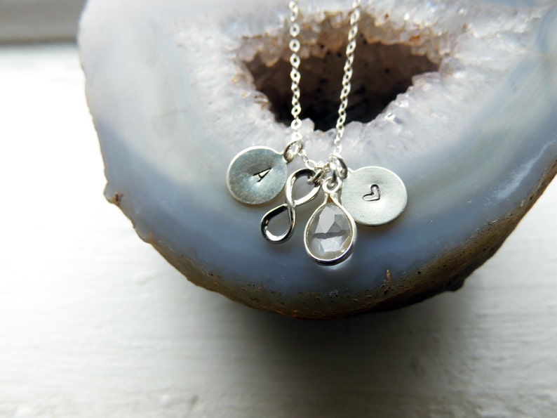 Silver Infinity Charm Necklace Personalized Custom Letters Etsy