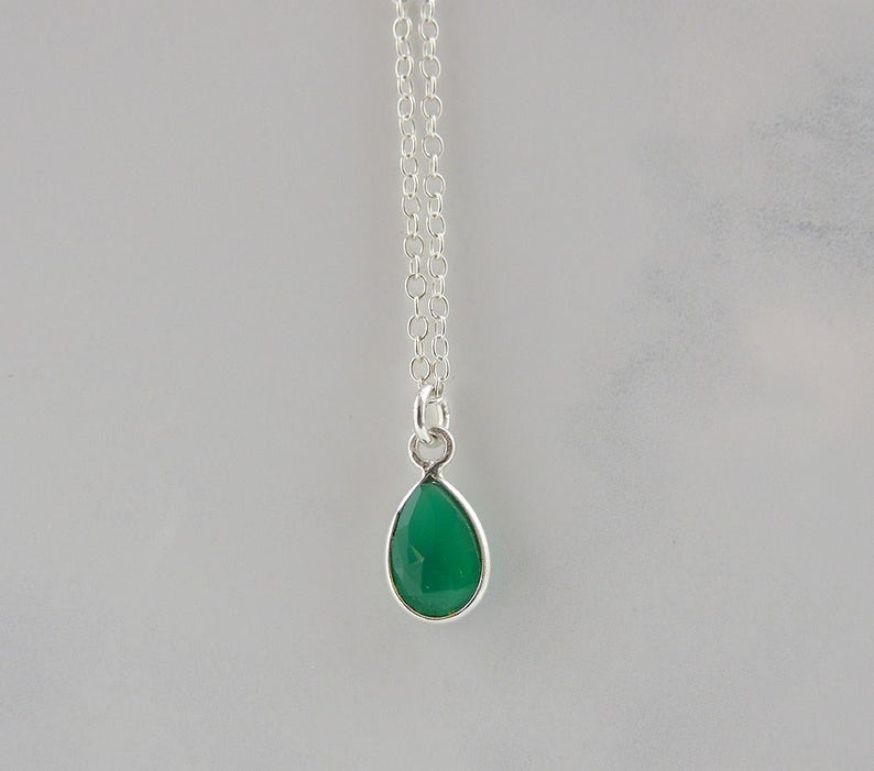 Teardrop Gemstone Pendant Tiny Gemstone Necklace Dainty Gold Etsy