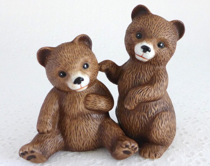 Bear Cub Figurines, Baby Bear Figures, Set of Two, Vintage Homco, Brown
