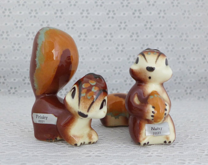 Vintage Squirrel Figurines, Robert Simmons, California Pottery, 1950's, Frisky, Nutsy, 2031