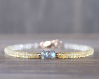 Turquoise Moonstone & Aquamarine Bracelet Delicate Ombre | Etsy