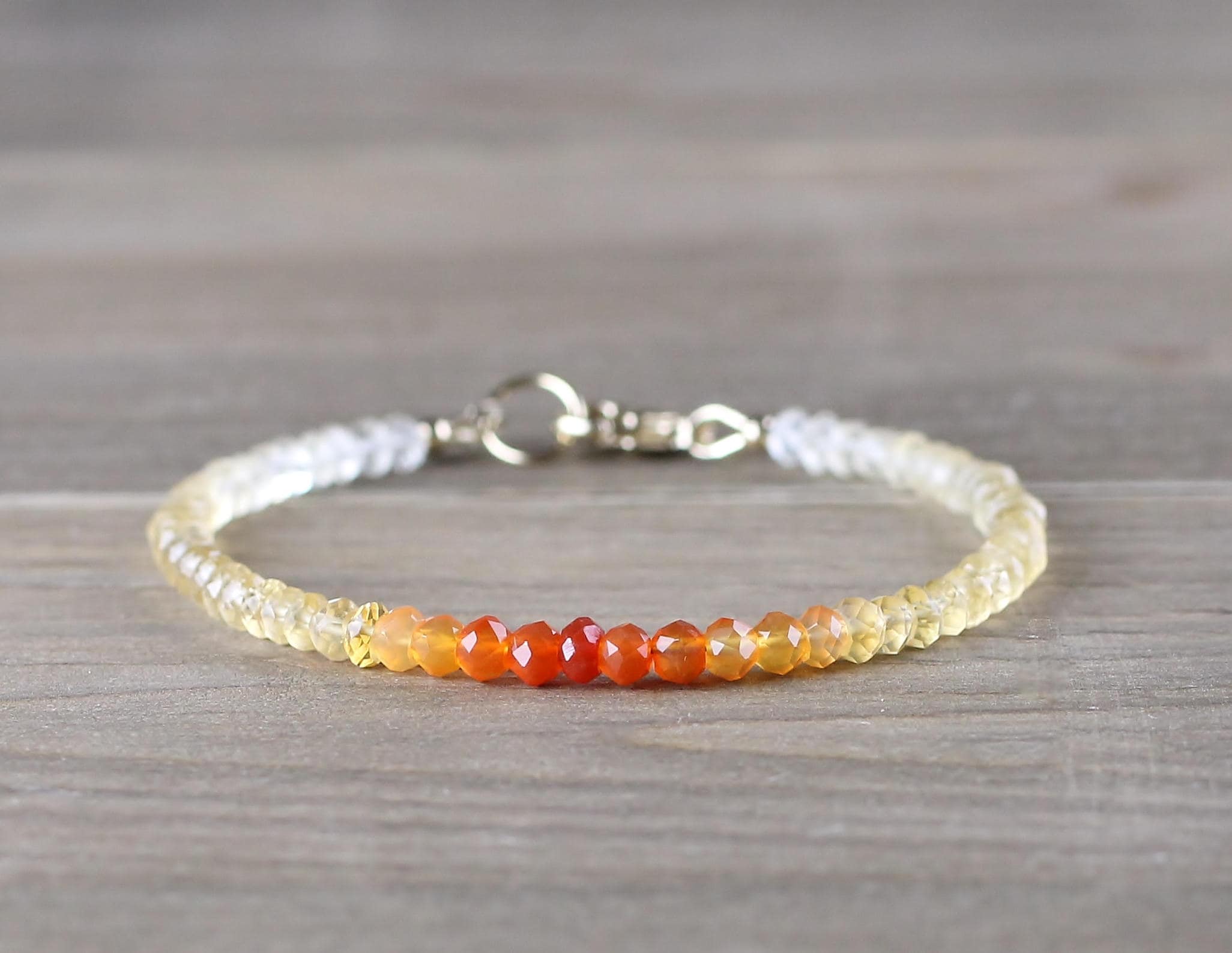 Ombre Carnelian & Citrine Beaded Bracelet in Sterling Silver | Etsy