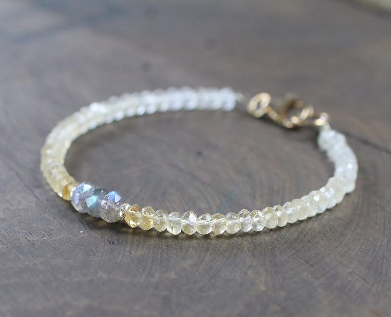 Sterling Silver or Gold Filled Yellow Grey Multi Gemstone Bracelet Shaded Citrine /& Labradorite Bracelet Delicate Ombre Citrine Bracelet