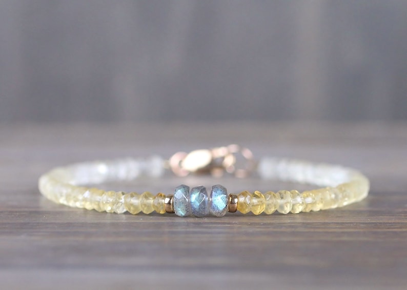 Sterling Silver or Gold Filled Yellow Grey Multi Gemstone Bracelet Shaded Citrine /& Labradorite Bracelet Delicate Ombre Citrine Bracelet
