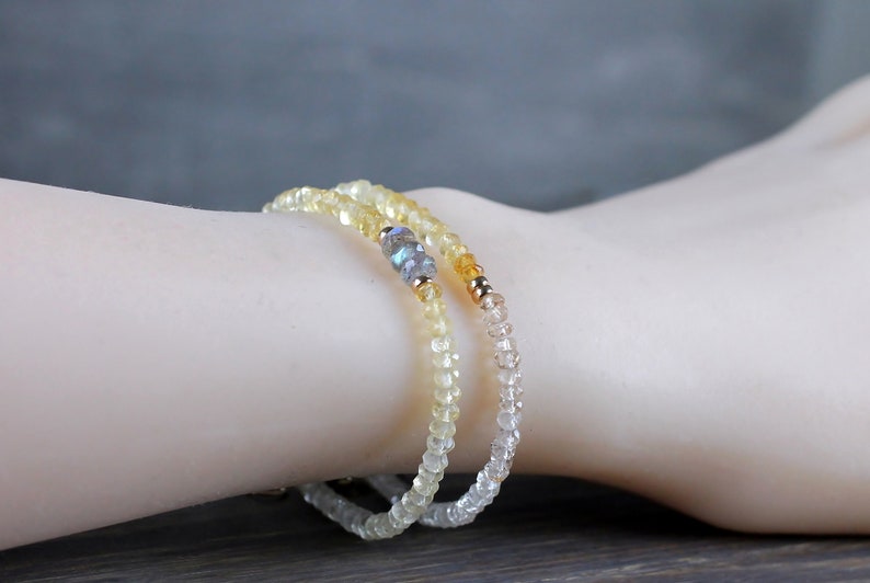 Sterling Silver or Gold Filled Yellow Grey Multi Gemstone Bracelet Shaded Citrine /& Labradorite Bracelet Delicate Ombre Citrine Bracelet