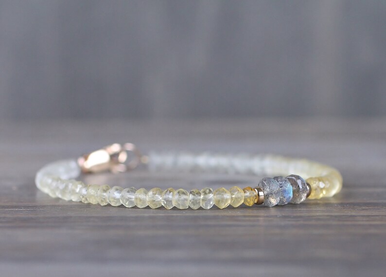 Sterling Silver or Gold Filled Yellow Grey Multi Gemstone Bracelet Shaded Citrine /& Labradorite Bracelet Delicate Ombre Citrine Bracelet