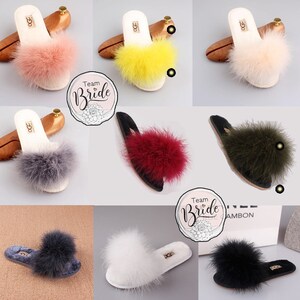 Zapatilla de satén de plumas de marabú Zapatilla de novia | Etsy España