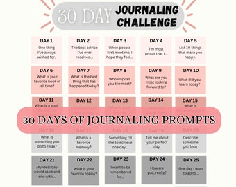 30 Day Challenge Tracker | 30 Day Writing Printable |30 Day Journal Prompt Challenge | 30 Day Goal Tracker | 30 Day Tracker| Printable PDF |