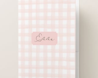 Pink Gingham Kids Folder, Preschool Kids Folder, Preschool supplies, Personalized Name, k-5, unique kid gift, kid valentine, vintage girls