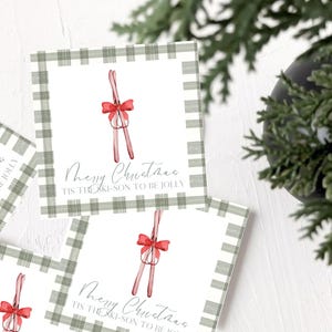 Family Christmas Gift Tag, Skiing Gift tag, Family Gift tag, Personalized gift tag, one of a kind, vintage Christmas, red, ski, ski-son