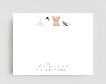 Charlotte's Web, Wilbur, Kid Stationery, Baby Stationery, Vintage Baby Boy, Baby Shower Gift, Newborn Gift, Custom Baby Gift, Classic story