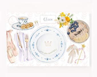Kids Placemat, Princess personalized, Floral placemat, kid custom placemat, Christmas Gift, girl personalized gift, montessori, toddler girl