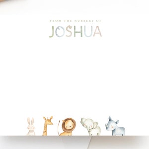 Ensemble de papeterie bébé animal, papeterie lapin, cadeau baby shower, carte de naissance, cadeau nouveau-né, cadeau bébé personnalisé, cadeau bébé unique, safari, lion