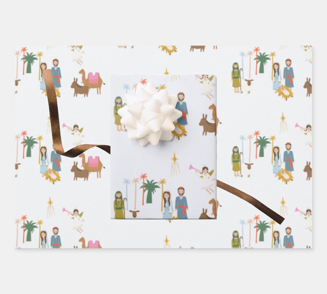 Nativity Wrapping Paper Christmas Star Baby Jesus Jesus Etsy