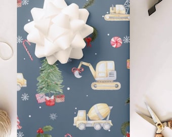 Construction wrapping paper, Christmas eve, Christmas Wrapping, Unique Christmas, Boy Construction, Fun kid gift, excavator, dump truck