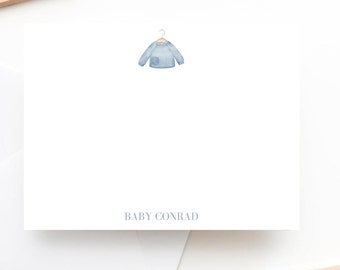 Blue baby sweater, Baby Stationery Set, Vintage Baby Boy, Little Boy Stationery, Baby Shower Gift, Custom Baby Gift, Baby Thank you Cards