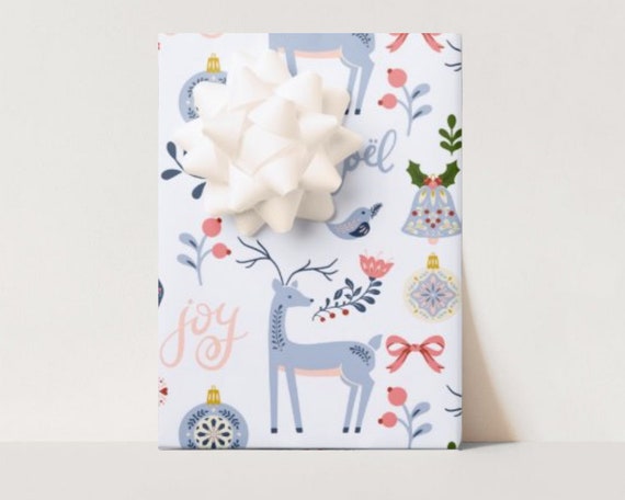 Blue Reindeer Christmas Wrapping Paper, Nutcracker, Christmas tree, Unique Christmas, Classic Christmas, blue wrapping paper, pink holiday