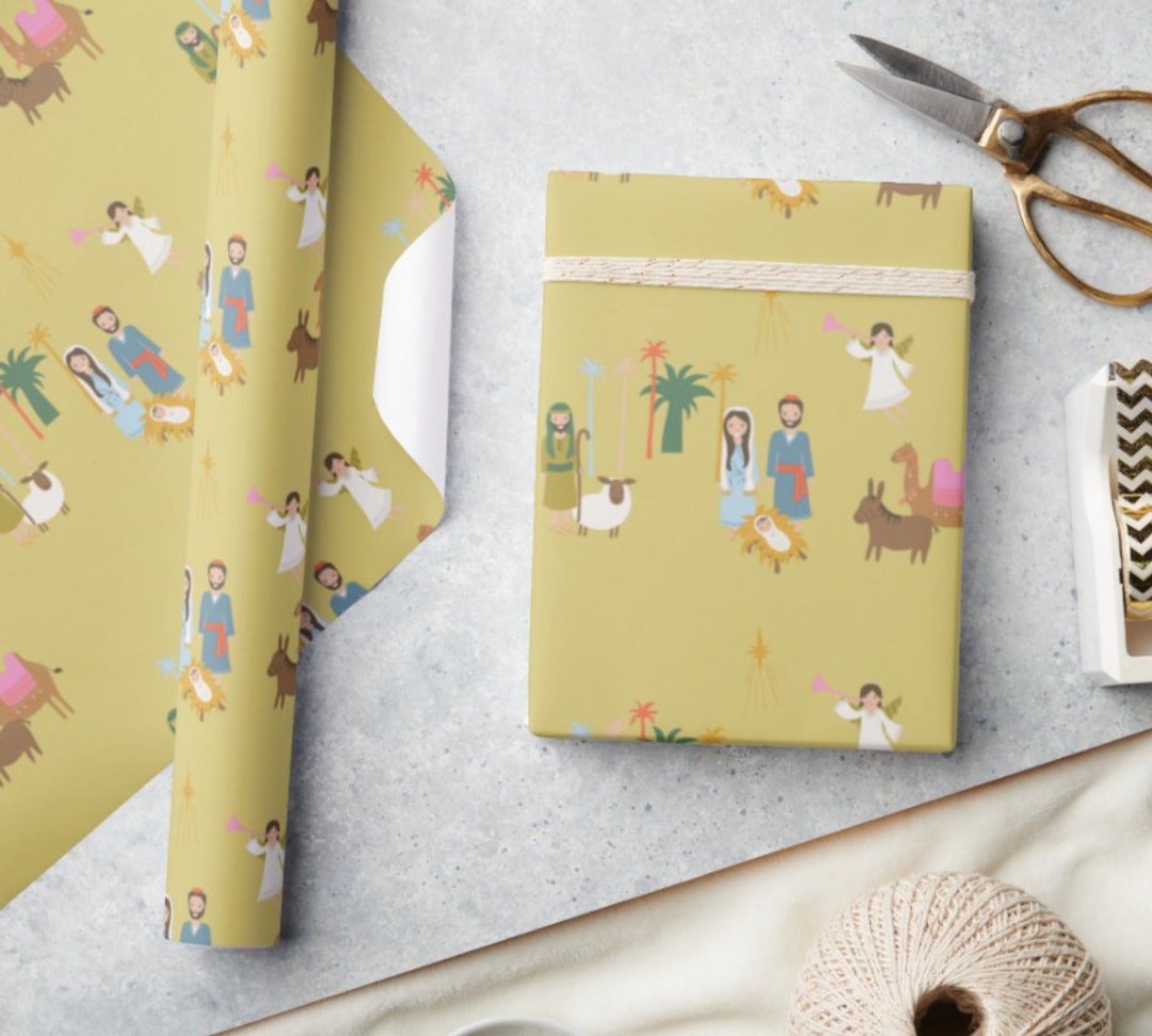 Nativity Wrapping Paper Christmas Star Baby Jesus Jesus Etsy