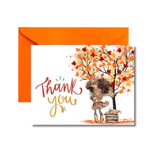 Herfstbedankkaartje, herfstmeisje, schattige bedankkaartjes | Dankbaarheid | Bedankt | Bedankkaart | Waarderingskaart