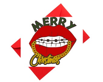 Christmas Card | Naughty or Nice | Merry Christmas | Card for Her | Card for Him  / Holiday Card / Black Christmas Card / Black Santa