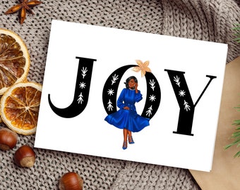 Holiday Card, JOY, Christmas Card, Merry Christmas, Seasonal Card,  /Black Christmas  Card / Black Woman / Card for Her
