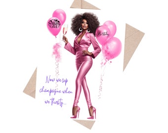 Birthday Card | Birthday Girl | Champagne | Black Girl Birthday | Card for Her | Happy Birthday | Celebrate