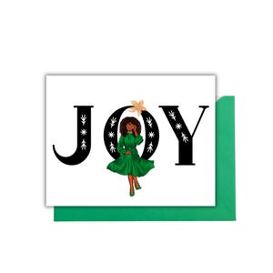 Tarjeta de vacaciones, ALEGRÍA, Tarjeta navideña, Feliz Navidad, Tarjeta de temporada, / Tarjeta navideña negra / Mujer negra / Tarjeta para ella