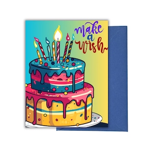 Make a Wish | Birthday Card | Happy Birthday | Birthday cake | Card for Her | Card for Him | Greeting Card