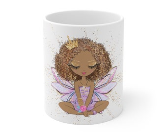 11oz Coffee Mug, Black Fairy, Black Girl, Cute Fairy, Gift for Her, Coffee Mug