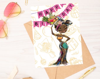 Birthday Girl, African Girl, Birthday Card, Happy Birthday, Birthday Card for her, Black Girl, African American Greeting Card