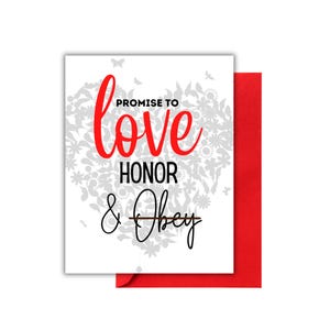 Love Honor & Obey Wedding Card, grappige huwelijkswenskaart, huwelijkscadeau, kaart voor man en vrouw, kaart voor stel, LGBTQ-kaart