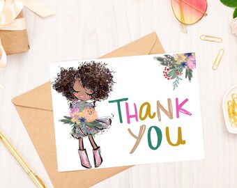 Thank You cards | Black Girl with Flowers | Cute Thank You Cards | Gratitude | Thanks | Thank You card | Appreciation card