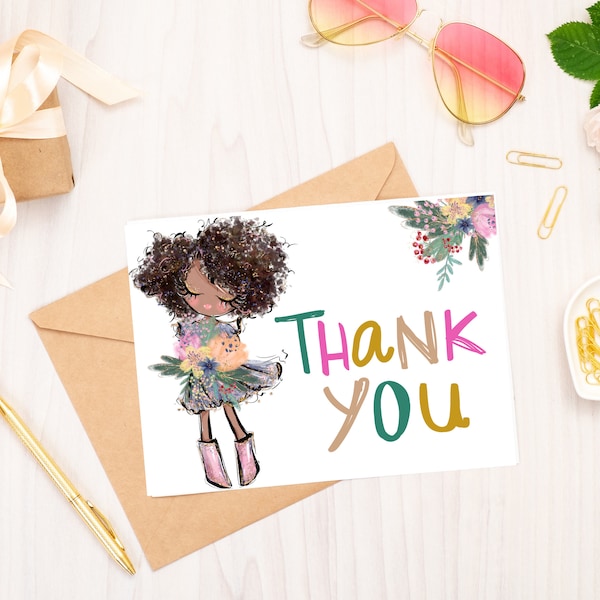 Thank You cards | Black Girl with Flowers | Cute Thank You Cards | Gratitude | Thanks | Thank You card | Appreciation card