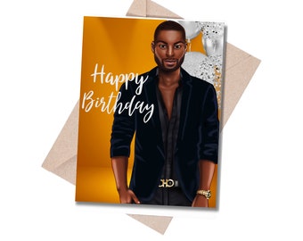Happy Birthday Male / Black Man / African American Greeting Card / Birthday Card / Card for Her / Cute Card / Black Cards