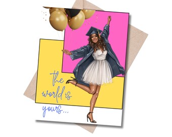 The World is Yours Graduation Card / Celebrate / Black Woman Graduate / For Her / College Grad / High School Grad / School