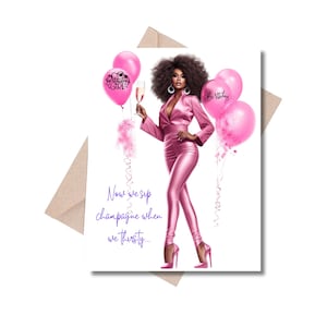 Biglietto di auguri per compleanno ragazza nera, biglietto di auguri per compleanno con champagne, festa di compleanno, biglietto di auguri ispirato all'hip hop, biglietto per lei, saluti