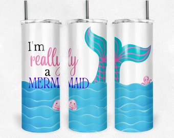 Mermaid Tumbler with straw, 20oz Tumbler, Skinny Tumbler, Mermaid Tail, Under the Sea, Birthday Gift