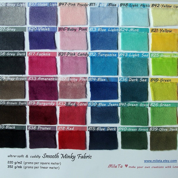 NEW COLORS *** Minky fabric, ultra soft cuddly velboa microfiber smooth fabric, 49 colors to your choice.