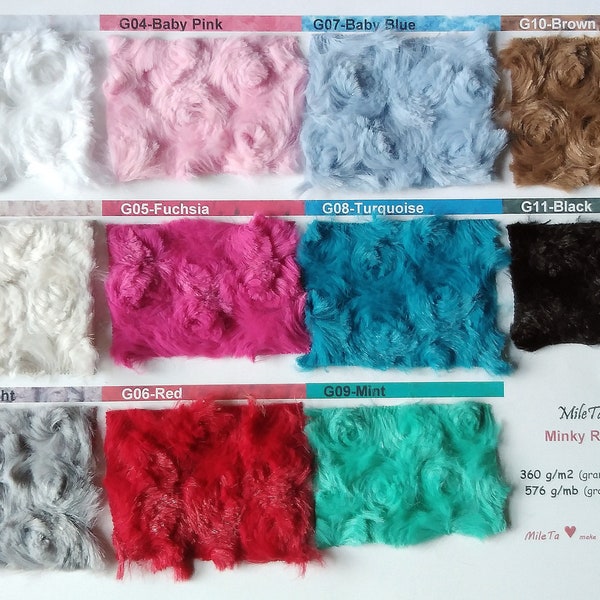 Minky ROSEBUD Swirl câlin tissu / Rose Rosette Blossom Minky / peluche fourrure Polyester / 11 COULEURS