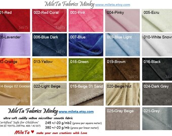 Minky fabric, ultra soft cuddly velboa microfiber smooth fabric, 22 colors to your choice.