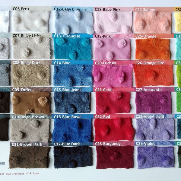 Tissu Minky à pois, très doux, tissu velours velboa microfibre, 35 couleurs à votre choix.