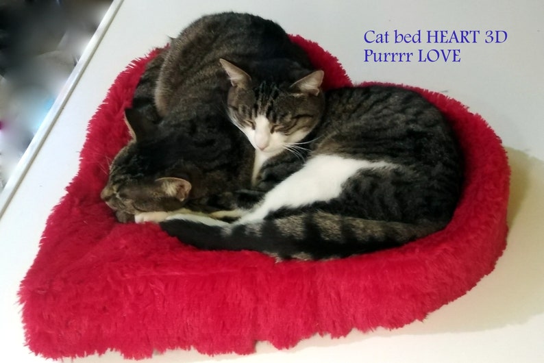 Pet bed HEART 3D with removable cover, very soft & comfortable Minky plush durable cat bed or small dog bed image 5